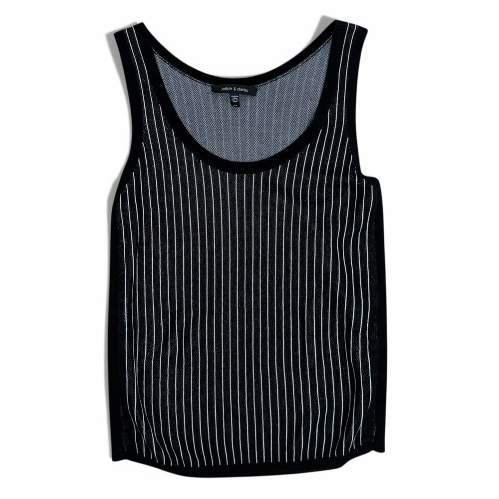 Judith & Charles Black Knit Tank with White Stripes S